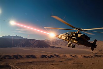 Combat helicopter fires laser cannon at missile