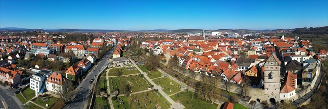Aerial view of the historic old town of Bad Neustadt an der Saale. Bad Neustadt an der Saale