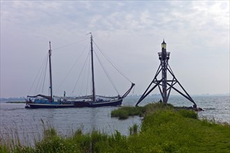 Old historic cargo sailing vessel relies on the harbour of Hoorn