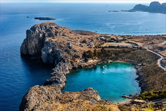 View from the Acropolis to Paul Bay in Lindos