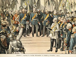 Wilhelm I receiving the German imperial dignity at Versailles Palace 1871
