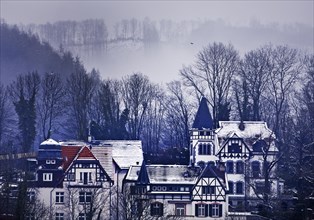 Half-timbered houses in winter