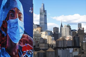 (50 metres) high mural honouring hospital staff during the Corona Pandemic, 34th Street, Summit One