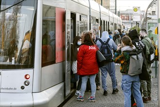 Tram stop Duesseldorf main station during rush hour