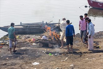 Cremation site of deceased Hindus on the Ganges