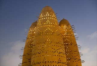 Night view of illuminated Pigeon Towers