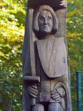 Bremen Lesum. Garden for the Blind in Knoops Park. Bremen Roland as a wooden sculpture
