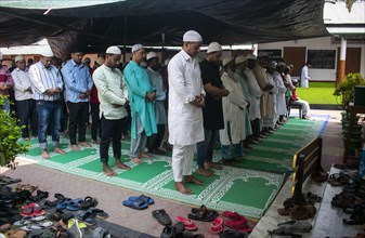 Indian Muslims perform the second Friday prayer in the holy month of Ramadan at a Mosque in Guwahati