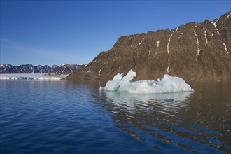 Calved iceberg from the Lilliehoeoekbreen glacier melting in the Lilliehoeoekfjorden