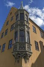 Historic bay window on the house of the Jakob Fugger estate