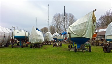 Sport boats in winter storage on the Lesum