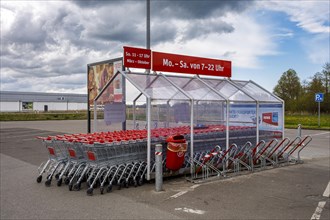 Shopping trolley in a REWE car park