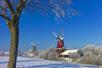 The twin mills of Greetsiel in winter