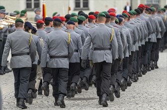 Army soldiers of various branches of the armed forces marching out of the roll call area during the handover roll call of the German Field Army at Nymphenburg Palace