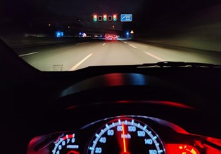 View from the car on the motorway at night