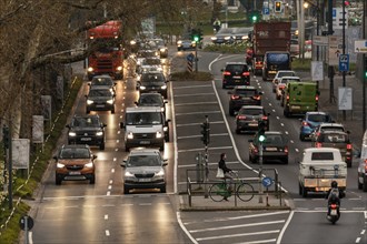Rush hour in Duesseldorf city centre in the early morning