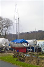 Sport boats in winter storage on the Lesum