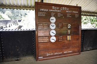 Wooden train information board at Nanu Oya