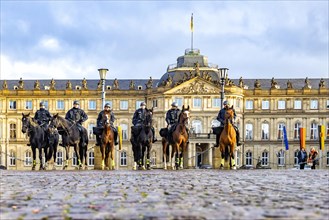 Rider squad of the Baden-Wuerttemberg police in front of the New Palace