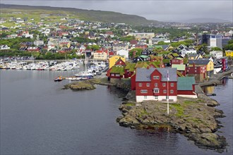View over Tinganes showing government buildings in the the capital city Torshavn of the Faroe Islands
