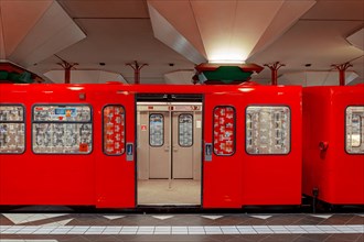 Underground train in red