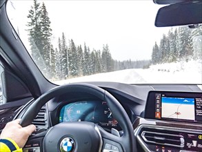 Driving on the snowy Trans-Canada Highway