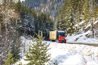 Truck on the Trans-Canada Highway near Revelstoke