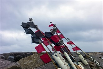 Fishermens marker buoys on the shore of Vitt
