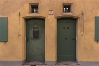 Two entrance doors of the residential houses in the Jakob Fugger Siedlung
