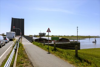 Bascule bridge at the Stoer barrage at the mouth of the Stoer into the Elbe