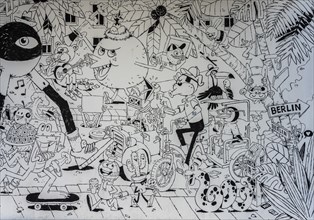 Wall drawings in black and white