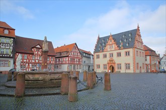 Market Square with Market Fountain and Renaissance Town Hall in Gross-Umstadt