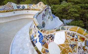 Benches with colourful mosaic