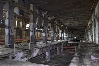 Empty stacked production halls of a former paper factory
