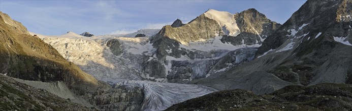 The Moiry Glacier in evening light at sunset in the Pennine Alps