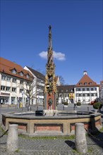 Fish box fountain in front of Ulm town hall
