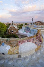 Benches with colourful mosaic