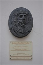Relief and memorial to Johann Joachim Becher at the Johann Joachim Becher House
