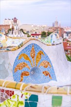 Benches with colourful mosaic