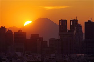 Sunset over Mount Fuji and Shinjuku skyscrapers Tokyo Japan Asia