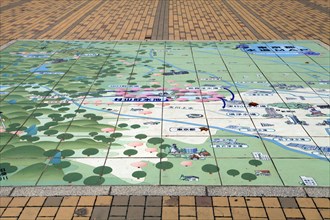 Water supply map on ground at lakeside Lake Tama-ko Murayama reservoir Higashi-Yamato city Tokyo Japan