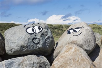 Eyes and mouth painted on rock