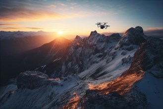 Drone in flight in the mountains