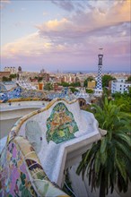 Benches with colourful mosaic