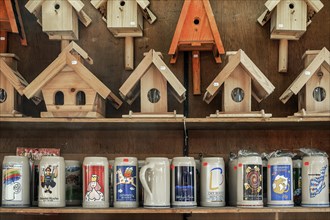 Birdhouses and Oktoberfest beer mugs