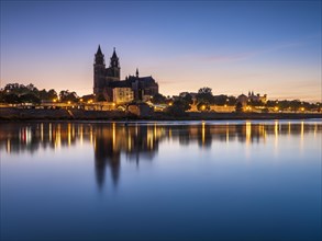 City view with Magdeburg Cathedral on the river Elbe