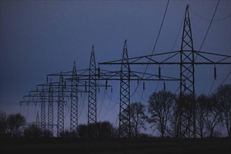 Electricity pylons photographed in Schoenau-Berzdorf