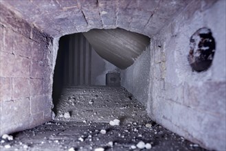 View into the boiler room of an industrial boiler of a former paper factory