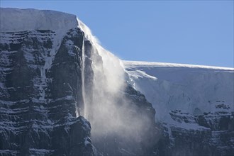 Snow blowing over cornices at Mount Kitchener