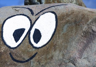 Eyes and mouth painted on rock